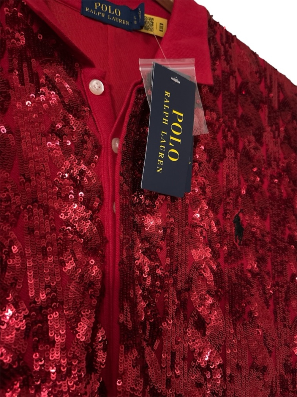 RARE - Polo Ralph Lauren Red Sequined Polo Cocktail Dress Sz Large NWT - Picture 16 of 17